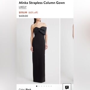 Likely Black Strapless Column Gown with Bow Detail